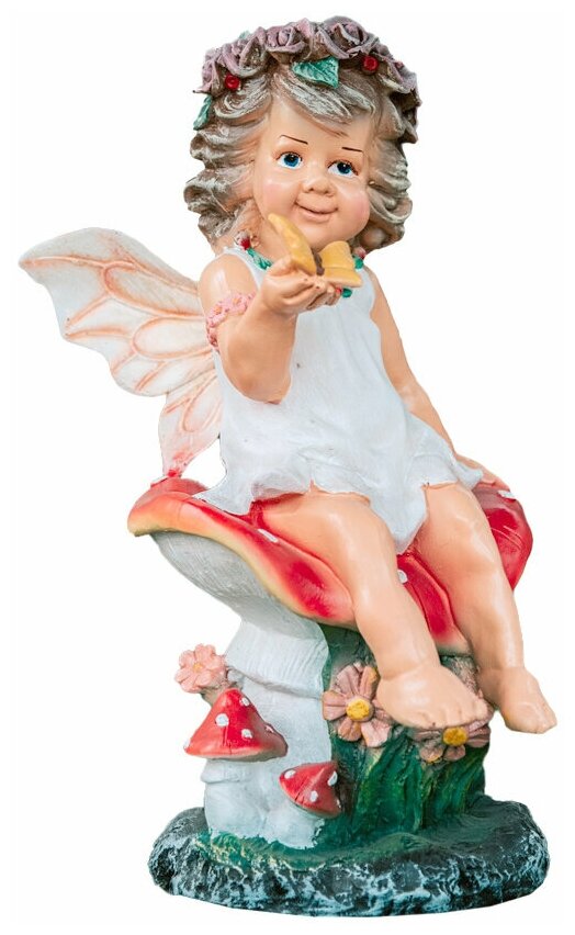 Садовая фигура "Девочка на грибе с бабочкой с крылышками", декоративная статуя для сада и огорода, высота 49 смН-49см F1000 - фотография № 5