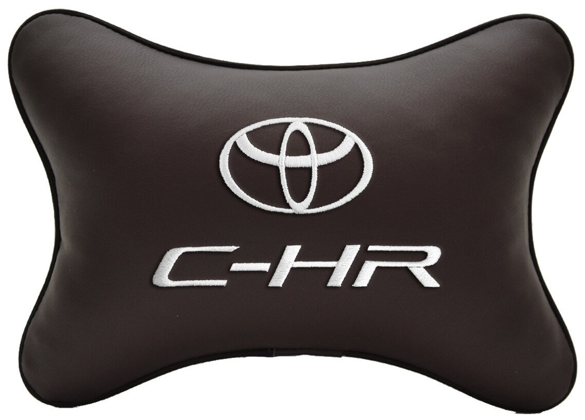 Автомобильная подушка на подголовник экокожа Coffee с логотипом автомобиля TOYOTA C-HR