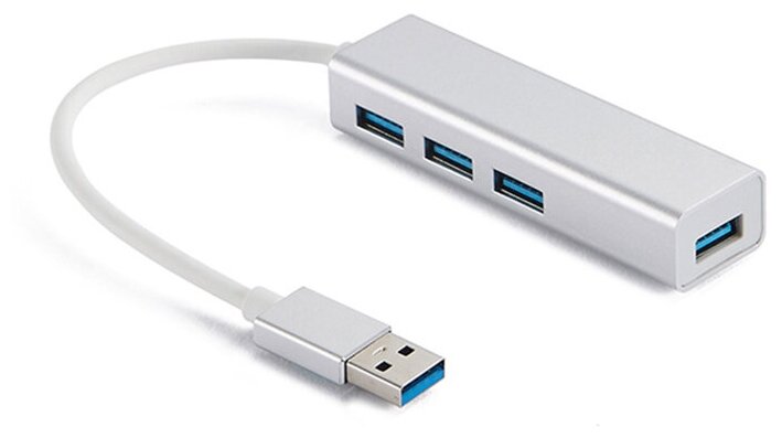 Концентратор-USB (разветвитель, хаб) GSMIN UB-01 на 4 порта USB 3.0 металлический (Серебристый)