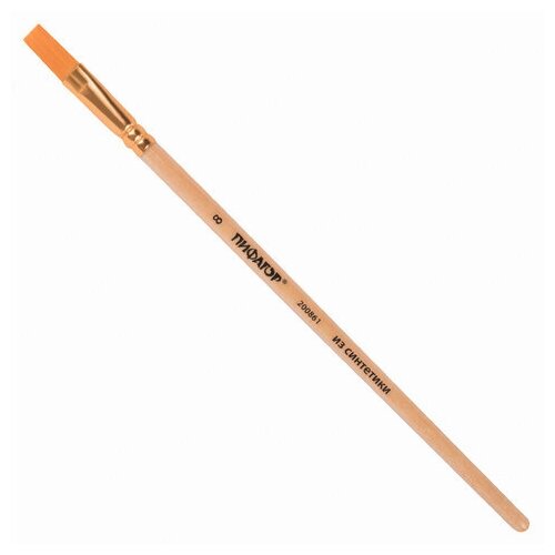 Кисть пифагор синтетика плоская № 8 деревянная лакированная ручка с колпачком пакет с подвесом, 30 шт