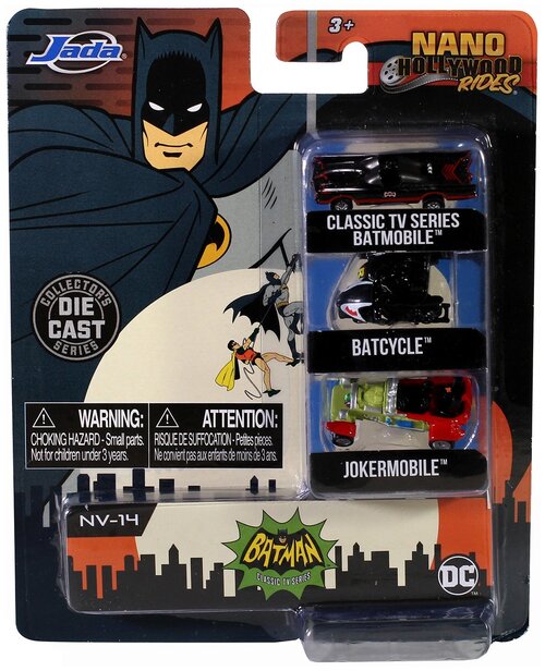 Набор машин Jada Toys Бэтмен 1966 Batcycle 1966, Batmobile, 1966 Joker Mobile 31988 1:65, 4 см, черный