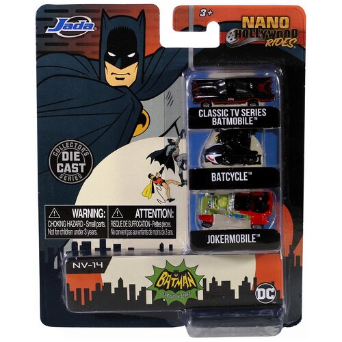 rides cd rides pierced arrow deluxe Набор машин Jada Toys Бэтмен 1966 Batcycle 1966, Batmobile, 1966 Joker Mobile 31988 1:65, 4 см, черный