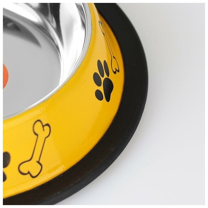 Миска для собак Пижон, с нескользящим основанием, с принтом, желтая, 230 мл (1 шт.) - фотография № 4