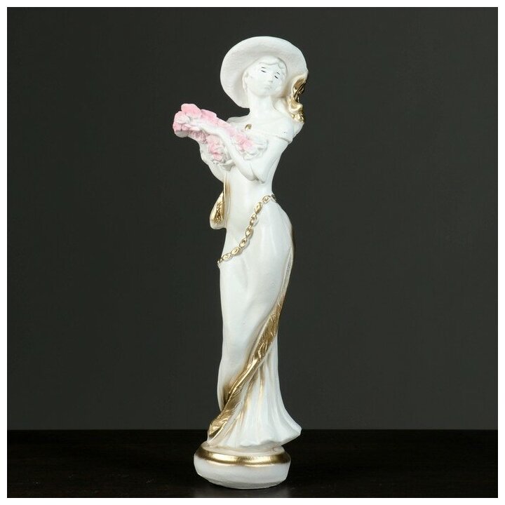 фото Фигура "Девушка в шляпе" малая белая/золото 10х13х38см 1892500