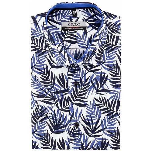 фото Рубашка мужская короткий рукав greg 123/109/3031/zs/1, полуприталенный силуэт / regular fit, цвет синий, рост 174-184, размер ворота 39