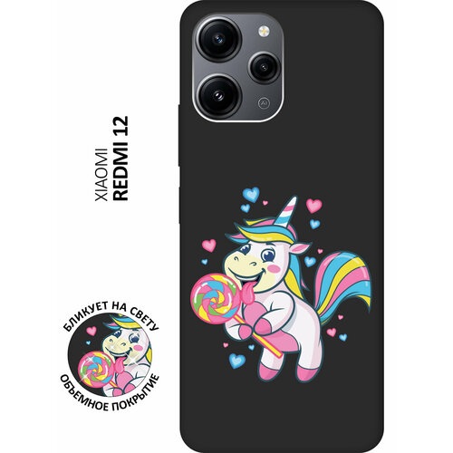 Матовый чехол Unicorn and candy для Xiaomi Redmi 12 / Сяоми Редми 12 с 3D эффектом черный матовый чехол unicorn and candy для xiaomi redmi a1 сяоми редми а1 с 3d эффектом черный