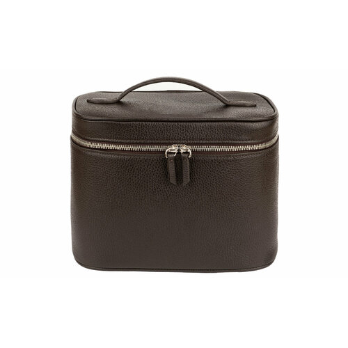 Косметичка MOVELI на молнии, натуральная кожа, 14х24х18 см, ручки для переноски, подкладка, жесткое дно, коричневый