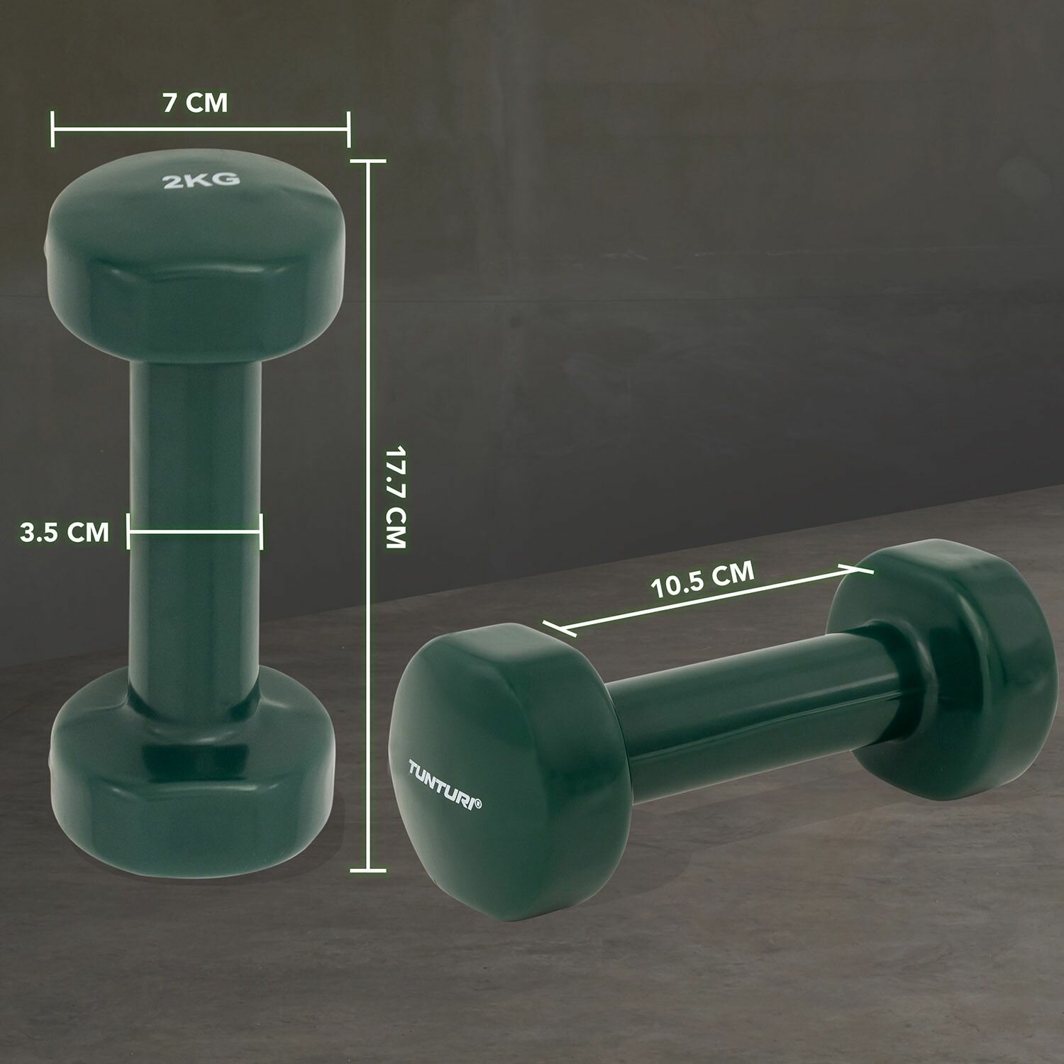 Набор гантелей Tunturi Dumbbells 2гант. 2кг винил. изумрудный/серебристый (14TUSFU110) - фото №8