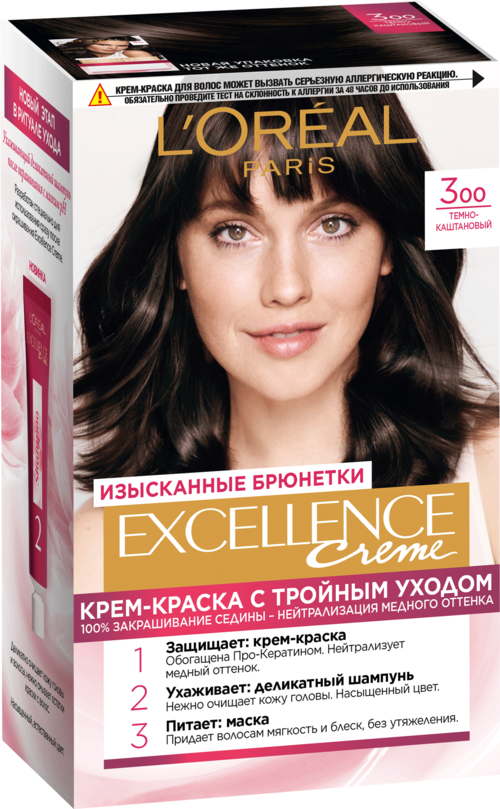 LOreal Paris Excellence стойкая крем-краска для волос, 3.00 темно-каштановый