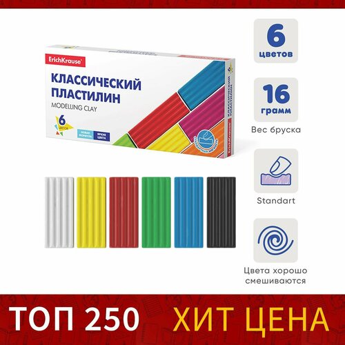 фото Пластилин 6 цветов, 96 г, basic, в картонной упаковке россия