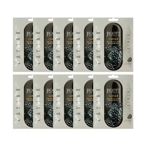 Маска тканевая ампульная с экстрактом икры JIGOTT Caviar Real Ampoule Mask 27ml*10шт.