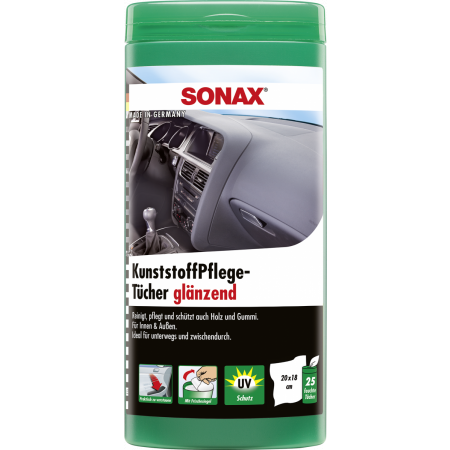 SONAX Plastic care wipes cалфетки для очистки пластика в тубе, 25шт — фото 2
