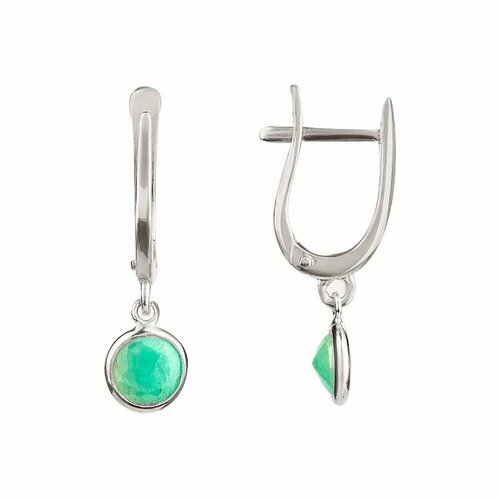Серьги с подвесками CORDE Серебряные длинные серьги с натуральными изумрудами., серебро, 925 проба, родирование, изумруд, размер 7 мм, длина 2.7 см, зеленый, серебряный