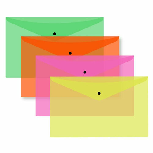 Папка-конверт на кнопке Attache Neon А4 180мкм 8шт/уп оранж, жлт, салат, роз папка конверт на молнии attache neon а4 150мкм 8шт уп оранж жлт салат розов