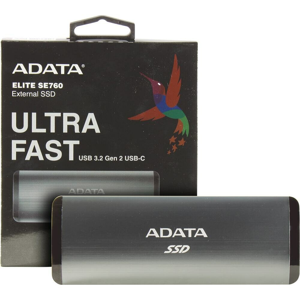 SSD 256GB A-DATA SE760, External, USB 3.2 Type-C, [R/W -1000/- MB/s] 3D-NAND, черный (ASE760-256GU32G2-CTI) — фото 1