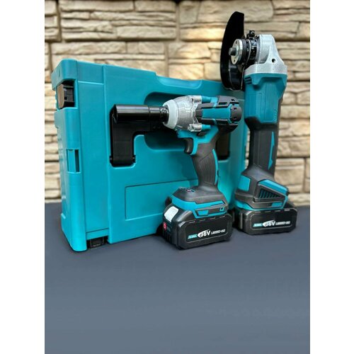 Набор электроинструментов 2в1 Аккумуляторная Болгаркаушм 125мм Гайковерт 350 Нм бесщеточный два АКБ 11436₽