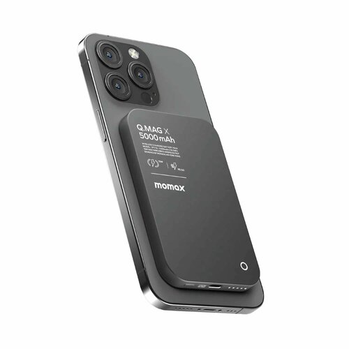 Внешний магнитный аккумулятор с беспроводной зарядкой Momax Q.MAG X Ultra Slim 8.3 mm, 5000 mAh, Qi 15W / PD20W, Black черный