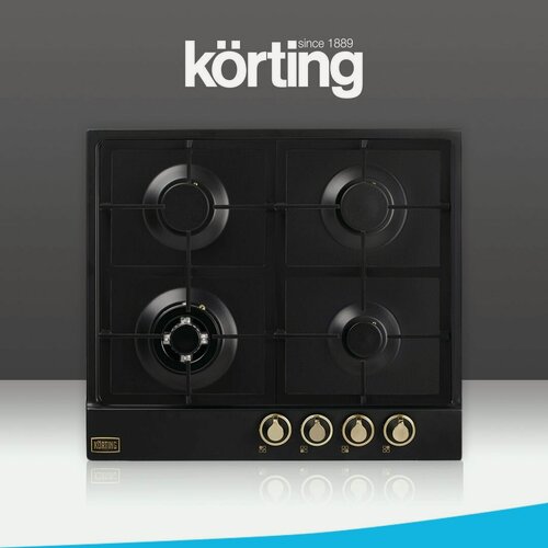 Изображение товара Газовая варочная панель Korting HG 661 CTGN ширина 60 см, 4 конфорки, WOK, электроподжиг, матовый черный