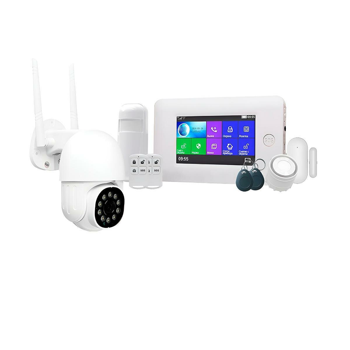 GSM Wi-Fi сигнализация для дачи с уличной камерой Страж Галактика-GSM и HDcom 9826-ASW5-8GS (O45071BE) - система сигнализации для дома с сиреной