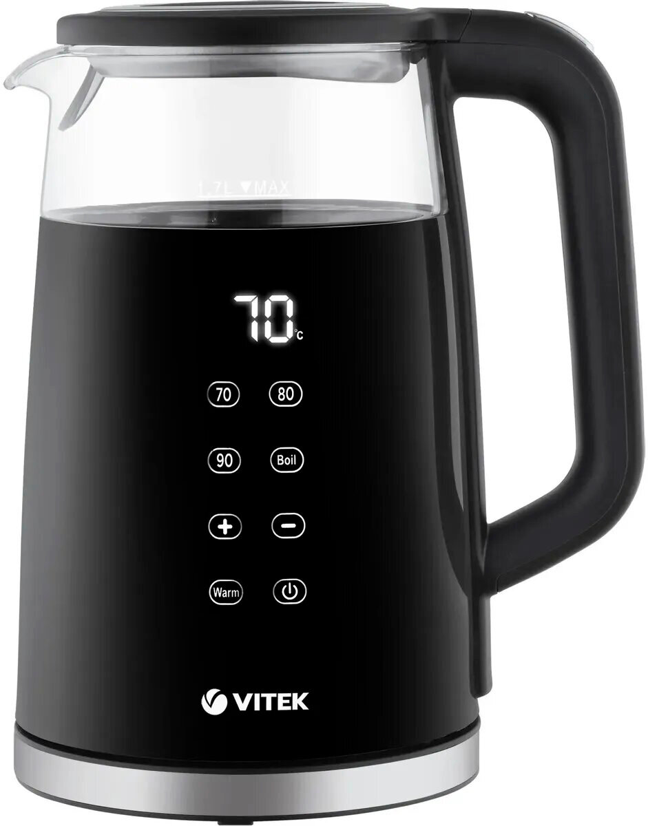 Чайник Vitek VT-8827, 1.7л, 2200Вт, стекло/металл