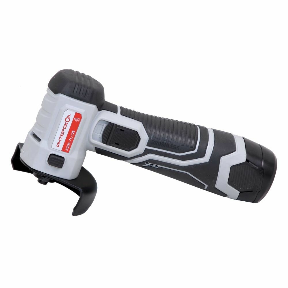 Аккумуляторная угловая шлифмашина Интерскол УШМ-76/12В с двумя АКБ и ЗУ в коробке