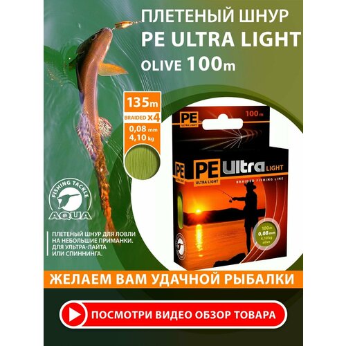 Плетеный шнур для рыбалки AQUA PE Ultra Light Olive 100m 0.08mm 4.1kg