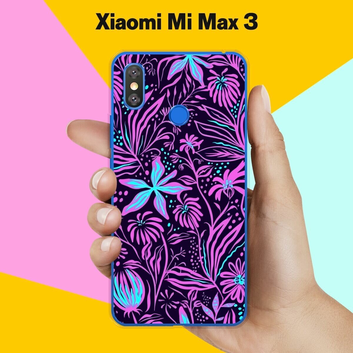 Силиконовый чехол на Xiaomi Mi Max 3 Фиолетовые цветы / для Сяоми Ми Макс 3