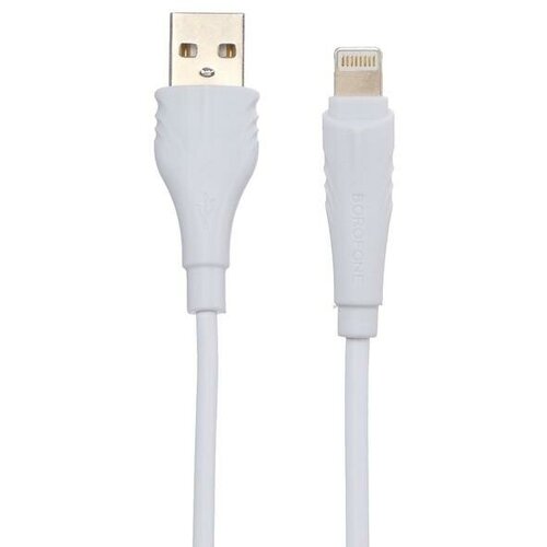 Кабель Borofone BX18, Lightning - USB, 2 А, 2 м, PVC оплётка, белый кабель borofone bx18 type c usb 2 а 1 м pvc оплётка белый