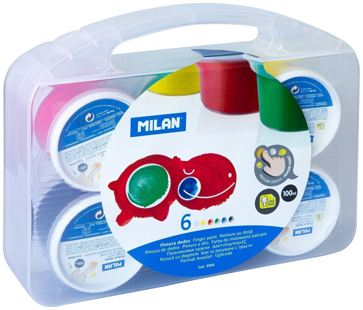 Набор пальчиковых красок MILAN 6 цв х 100 мл, базовые цвета, в пластиковом боксе - фото №1