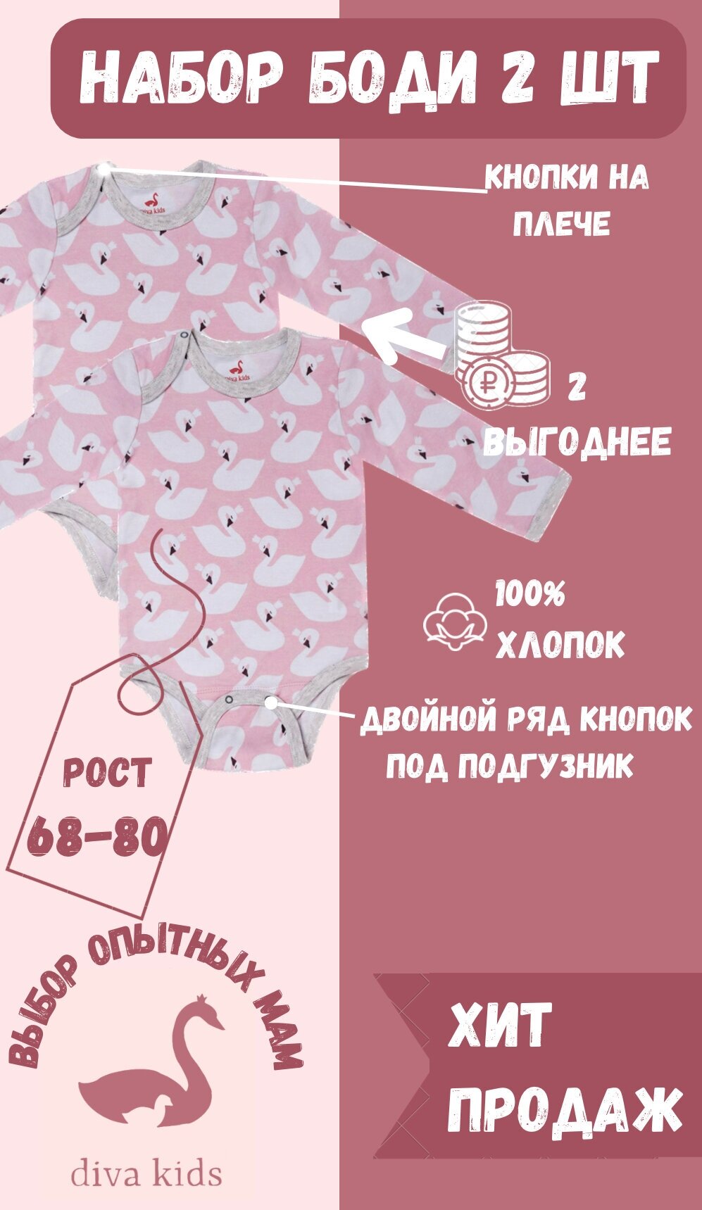 Боди Diva Kids, комплект из 2 шт.