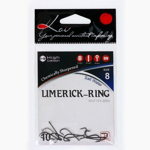 крючок koi limerick ring размер 14 int цвет bn 10 шт Крючки KOI LIMERICK-RING, цвет BN, № 8, 10 шт.