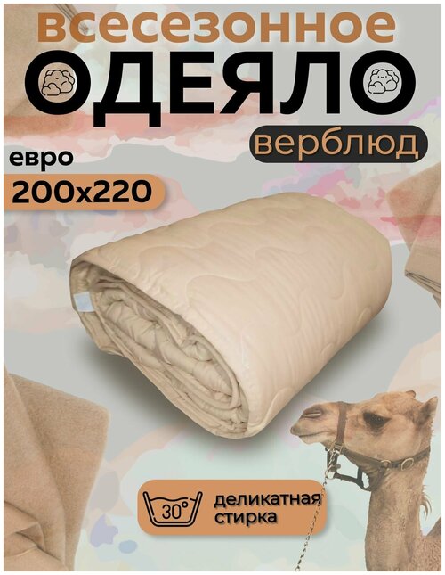 Одеяло Асика Евро размер 200x220 см, наполнитель Верблюжья шерсть всесезон / демисезон