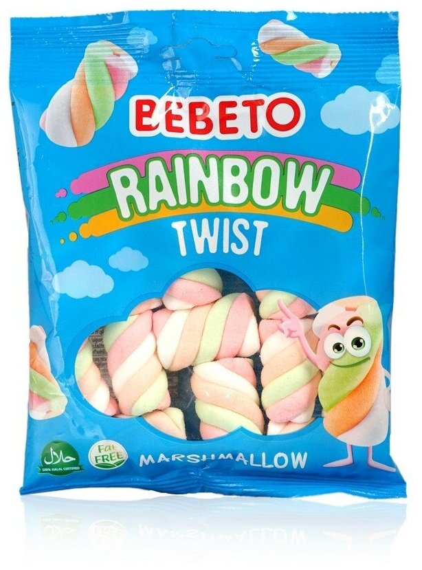 Суфле-маршмеллоу Bebeto Rainbow Twist вкус ванили (лента) 60г Турция - фотография № 1