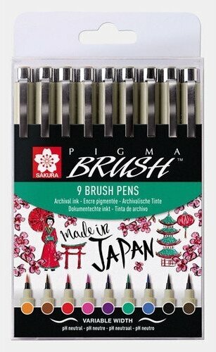 Набор капиллярных ручек Sakura Pigma Brush, 9 штук