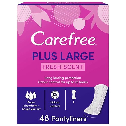 Ежедневные прокладки Carefree PLUS LARGE FRESH SCENT, с ароматом свежести, экстра защита, суперабсорбирующий слой, увеличенный размер, 20 шт* 2 уп