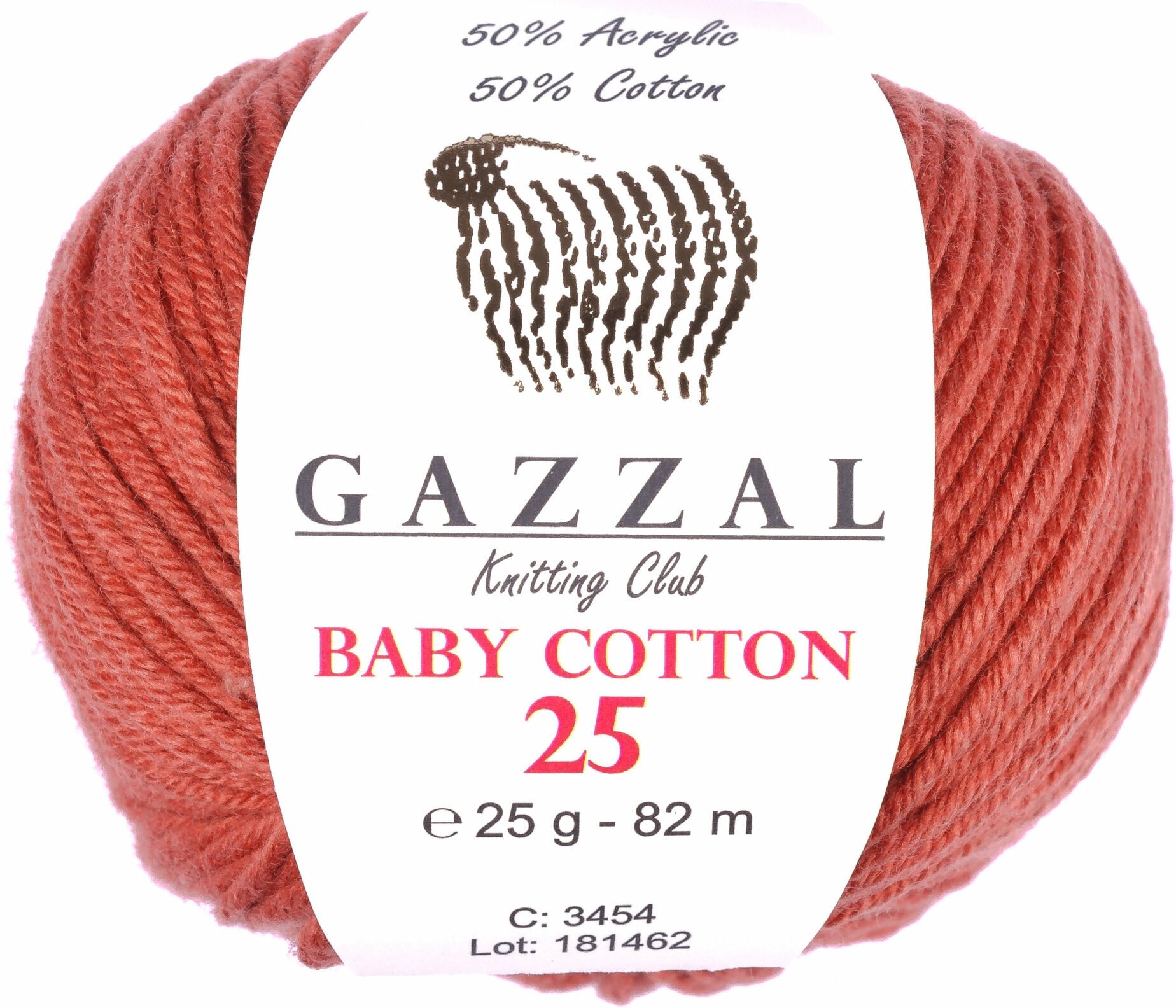 Пряжа Gazzal Baby Cotton 25 красная глина (3454), 50%хлопок/50%акрил, 82м, 25г, 1шт