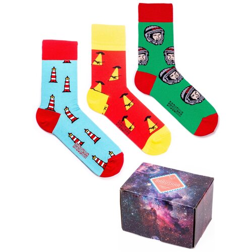 фото Цветные носки babushka, набор носков с принтом, 3 пары в коробке, размер 41-46, cmb-5