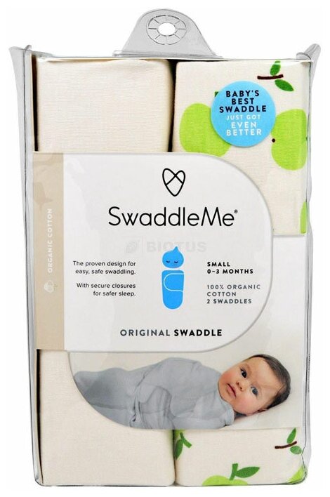 Конверты для пеленания из органического хлопка SwaddleMe Organic Apples and Ivory (2 шт.), размер S