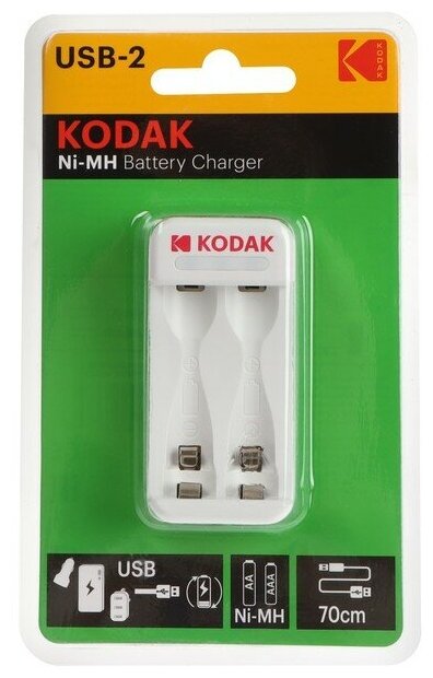 Kodak Зарядное устройство Kodak C8001B, для аккумуляторов 2хAA/AAA, USB, белое