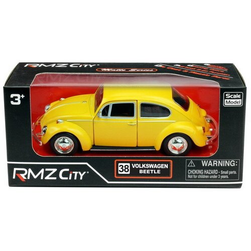 Машинка металлическая Uni-Fortune RMZ City серия 1:32 Volkswagen Beetle 1967, инерционная, желтый матовый цвет, 16.5 x 7.5 x 7 см 554017M(B) машинка металлическая play smart 1 45 volkswagen beetle 6525wc микс