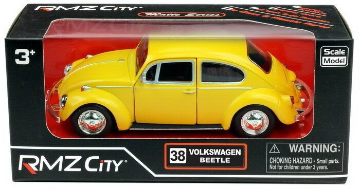 Машинка металлическая Uni-Fortune RMZ City серия 1:32 Volkswagen Beetle 1967, инерционная, желтый матовый цвет, 16.5 x 7.5 x 7 см 554017M(B)