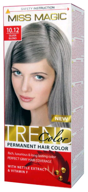 Miss Magic Trend Color стойкая краска для волос с экстрактом крапивы и витамином F, 10.12 серебряный, 90 мл