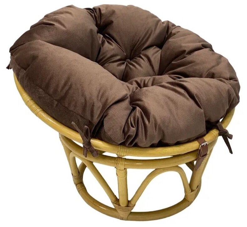 Кресло Папасан из натурального ротанга 23/01Е, диаметр 85 см, с коричневой подушкой, цвет мед - фотография № 1
