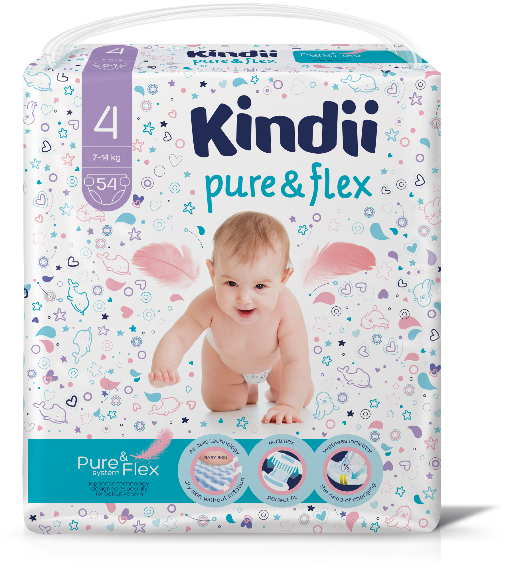 Подгузники KINDII PURE&FLEX jambo-pack 4/L 54 шт