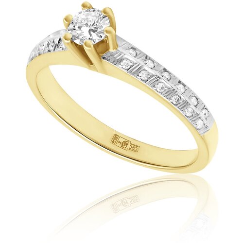 Кольцо помолвочное 1RBC, желтое золото, 585 проба, бриллиант, размер 17