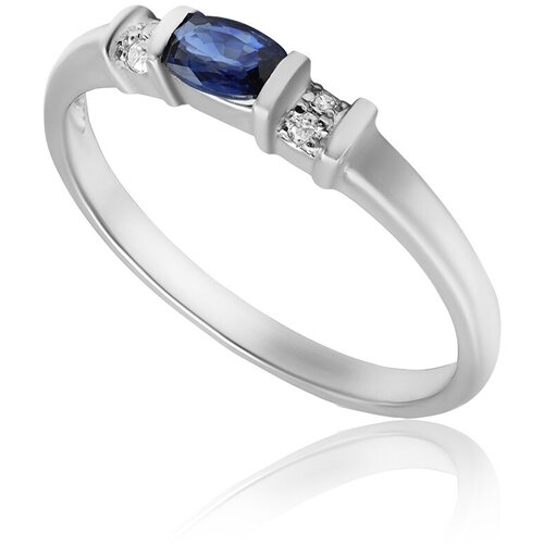 Кольцо помолвочное 1RBC, белое золото, 585 проба, бриллиант, сапфир, размер 17.75, синий, бесцветный