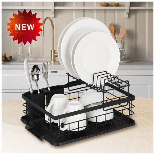 Компактная настольная сушилка для посуды/для дома/на кухню/кухонная сушилка/нержавейка/с отсеком для кухонных принадлежностей