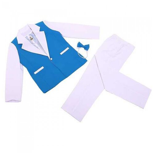 Костюм Лиола для мальчика 3 предмета (пиджак, брюки, бабочка), цвет молочный с морской волной, размер 92