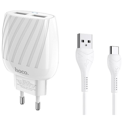 фото Зарядное устройство hoco c78a max energy 2xusb + кабель type-c