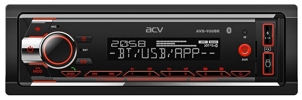 Автомобильный ресивер с BLUETOOTH, USB, красной подсветкой ACV AVS-930BR